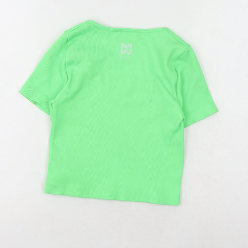 Missguided Womens Green Polyamide Cropped T-Shirt Size S Scoop Neck - Ribbed