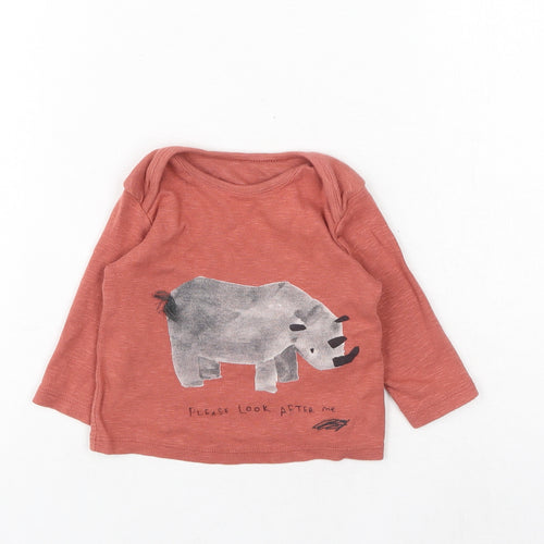 Marks and Spencer Baby Red Cotton Basic T-Shirt Size 3-6 Months Round Neck Pullover - Rhino, Please Look After Me