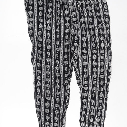 Preworn Womens Black Geometric Cotton Trousers Size S Regular Drawstring