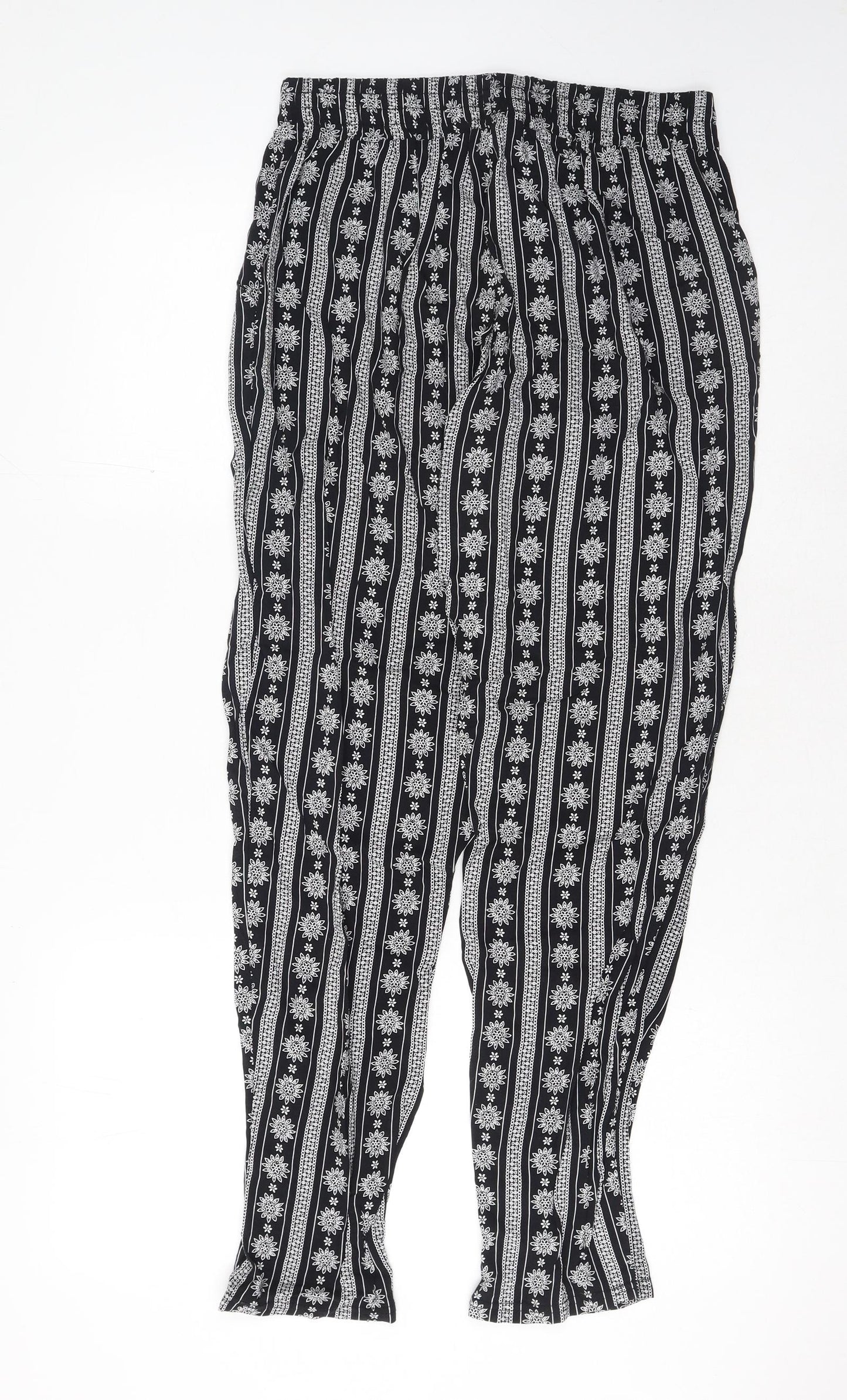 Preworn Womens Black Geometric Cotton Trousers Size S Regular Drawstring