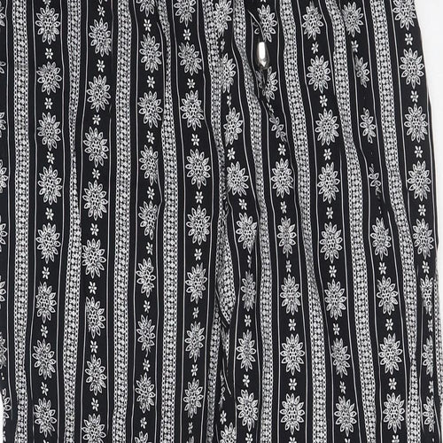 Preworn Womens Black Geometric Cotton Trousers Size S Regular Drawstring