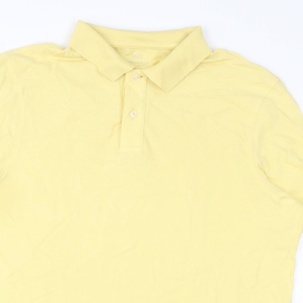 Marks and Spencer Mens Yellow Cotton Polo Size L Collared Button