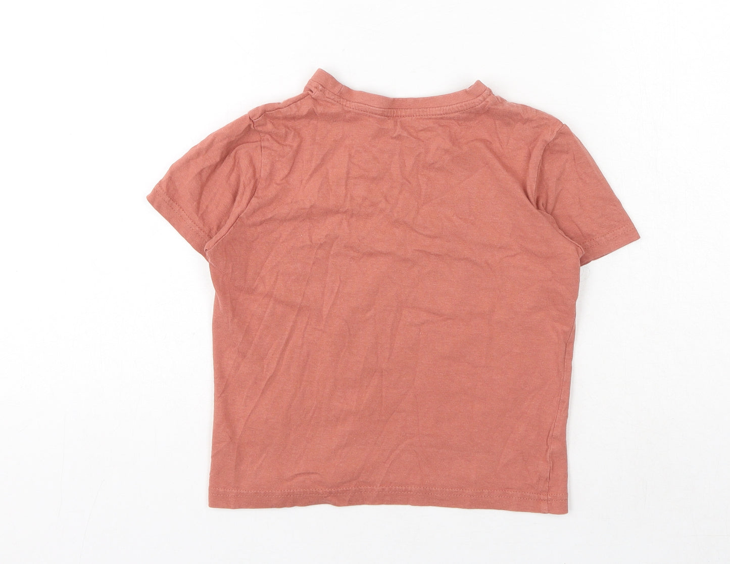 Primark Boys Orange Cotton Basic T-Shirt Size 6-7 Years Round Neck Pullover - Safari Animals