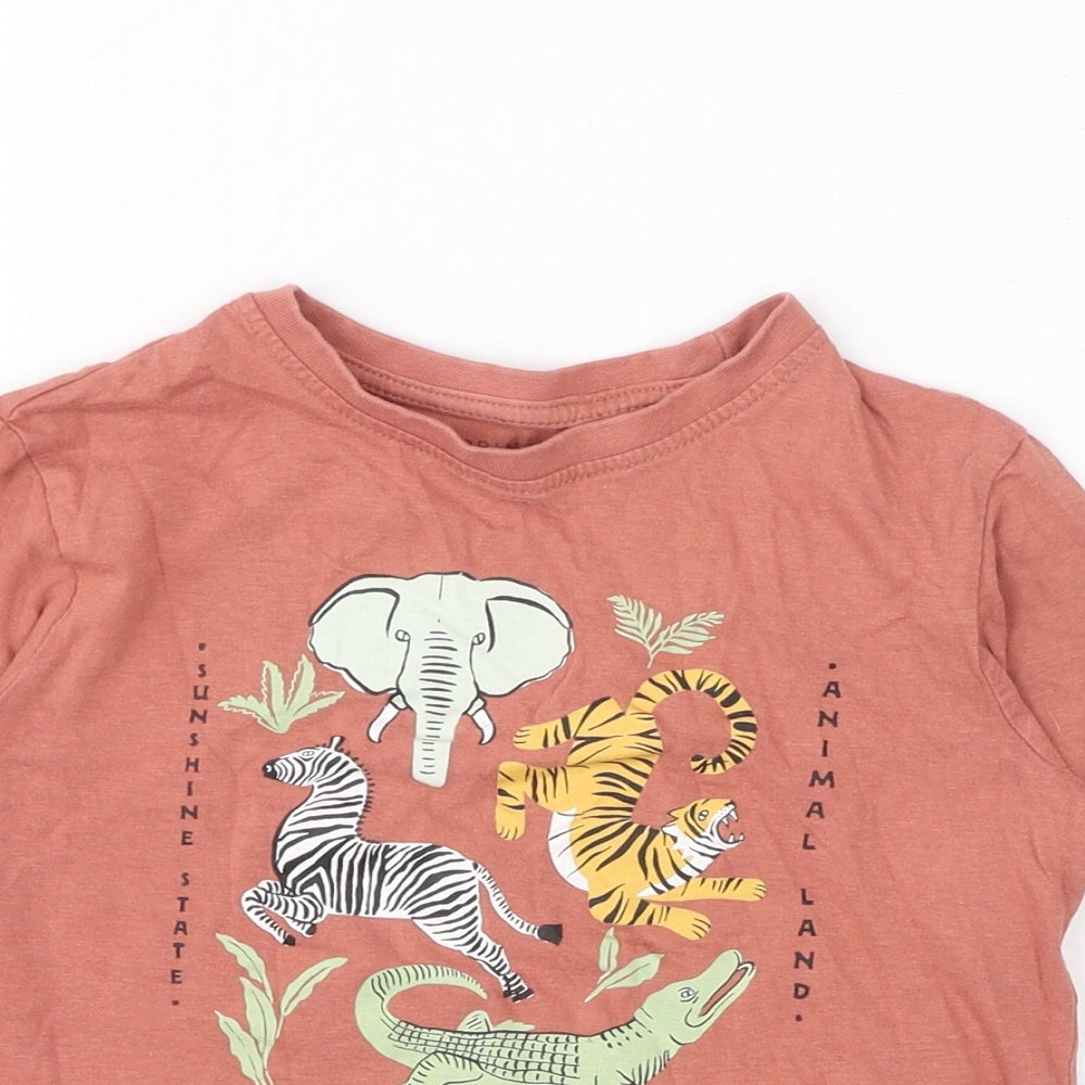 Primark Boys Orange Cotton Basic T-Shirt Size 6-7 Years Round Neck Pullover - Safari Animals