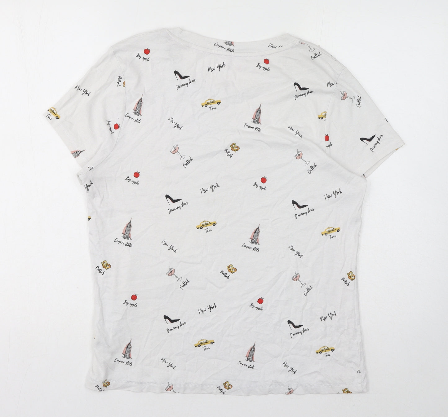 TU Womens White Geometric Cotton Basic T-Shirt Size 18 Round Neck - New York