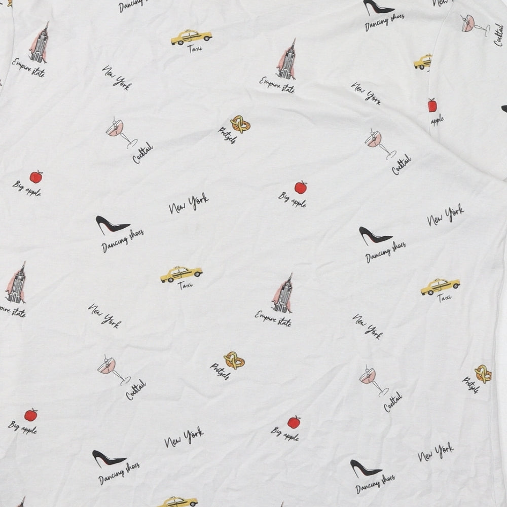 TU Womens White Geometric Cotton Basic T-Shirt Size 18 Round Neck - New York