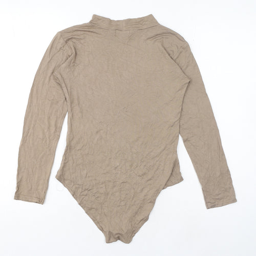 Trendy Womens Beige Viscose Bodysuit One-Piece Size S Snap