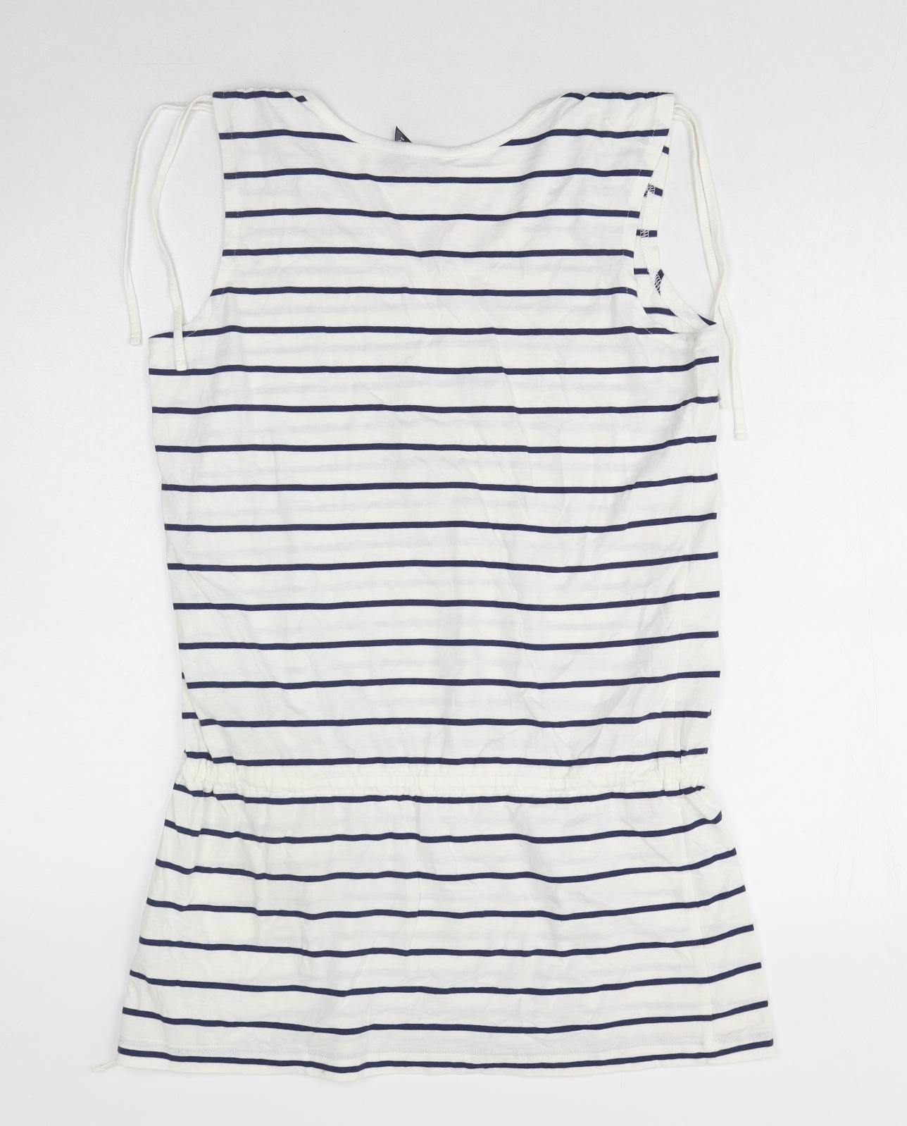 Bonmarche Womens White Striped Cotton Basic Tank Size 14 V-Neck