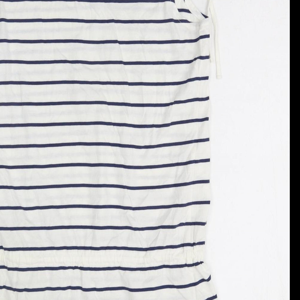 Bonmarche Womens White Striped Cotton Basic Tank Size 14 V-Neck