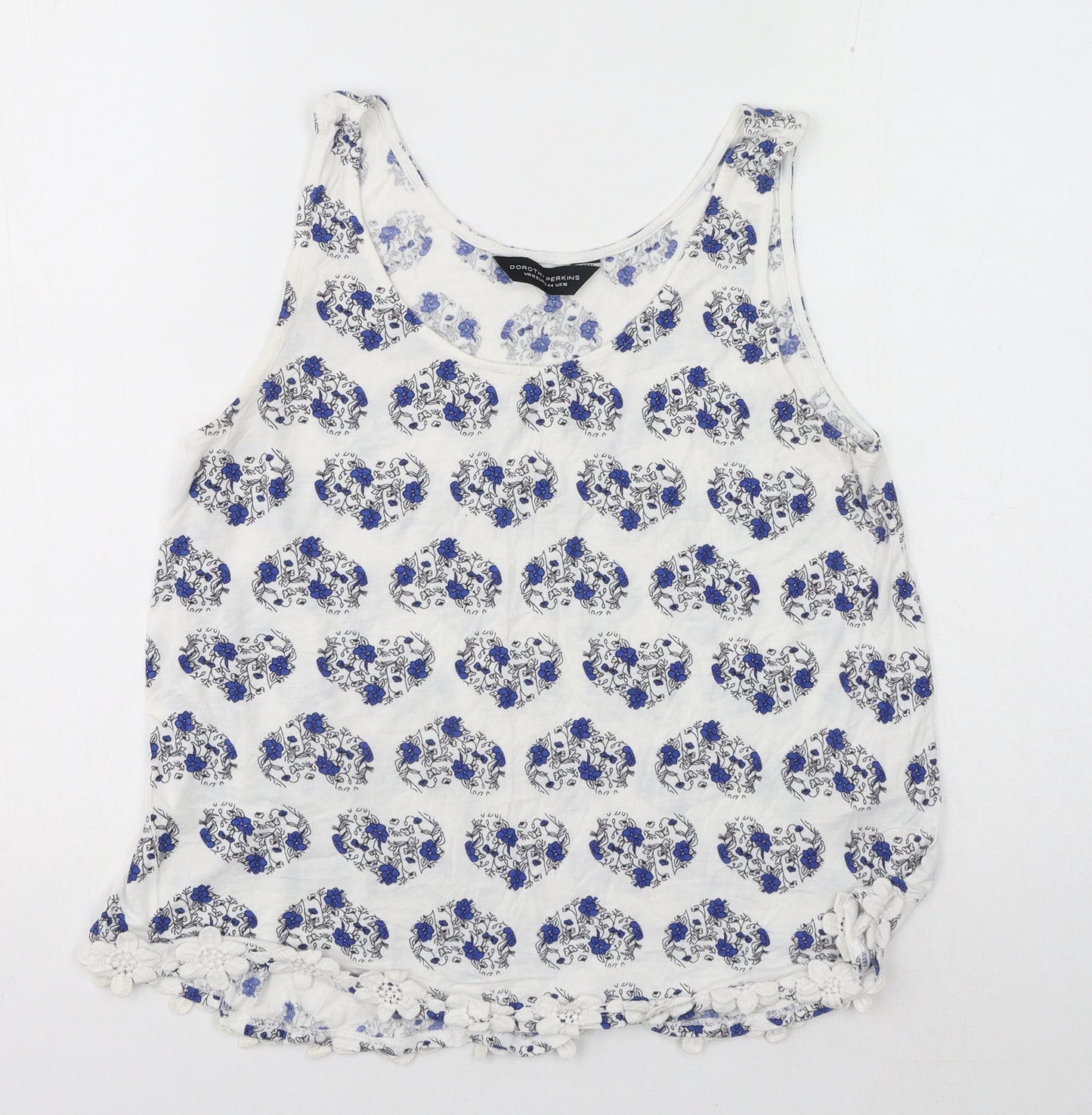 Dorothy Perkins Womens White Floral Viscose Basic Tank Size 16 Scoop Neck