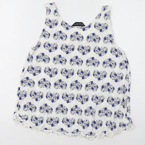 Dorothy Perkins Womens White Floral Viscose Basic Tank Size 16 Scoop Neck