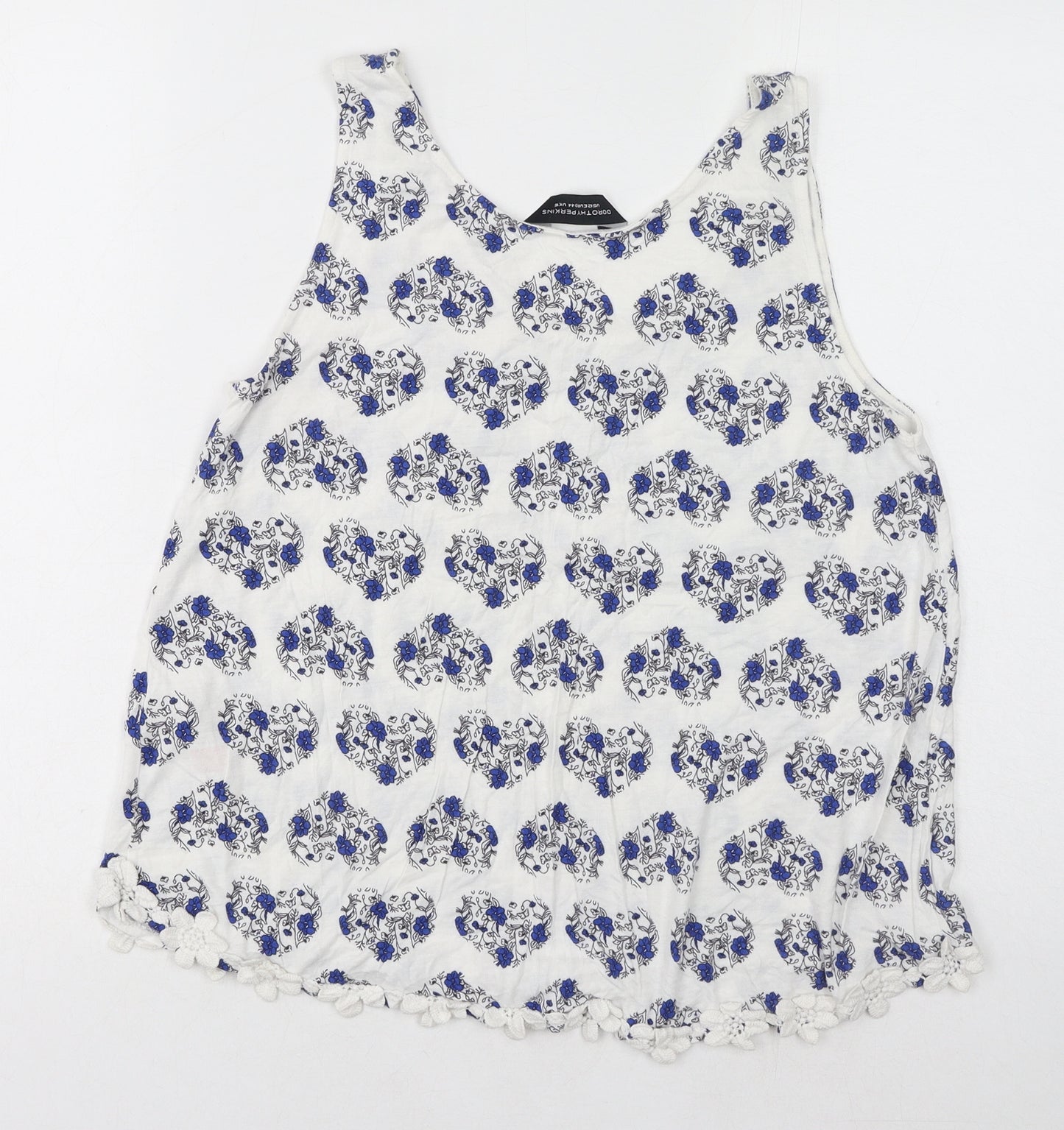 Dorothy Perkins Womens White Floral Viscose Basic Tank Size 16 Scoop Neck