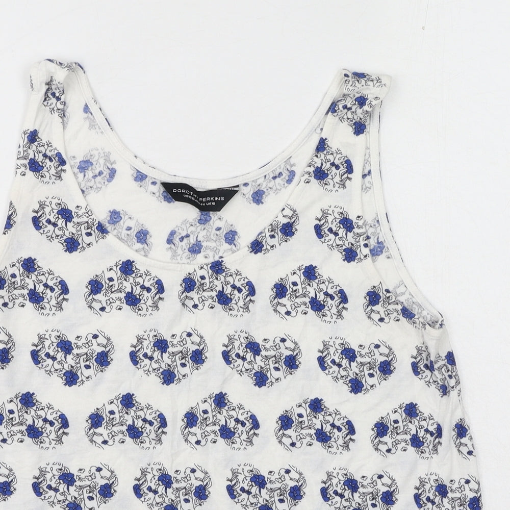 Dorothy Perkins Womens White Floral Viscose Basic Tank Size 16 Scoop Neck