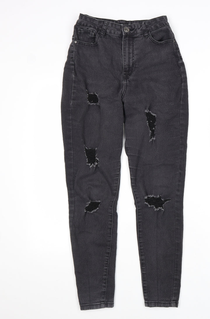 Boohoo Womens Black Cotton Skinny Jeans Size 10 L27 in Regular Zip