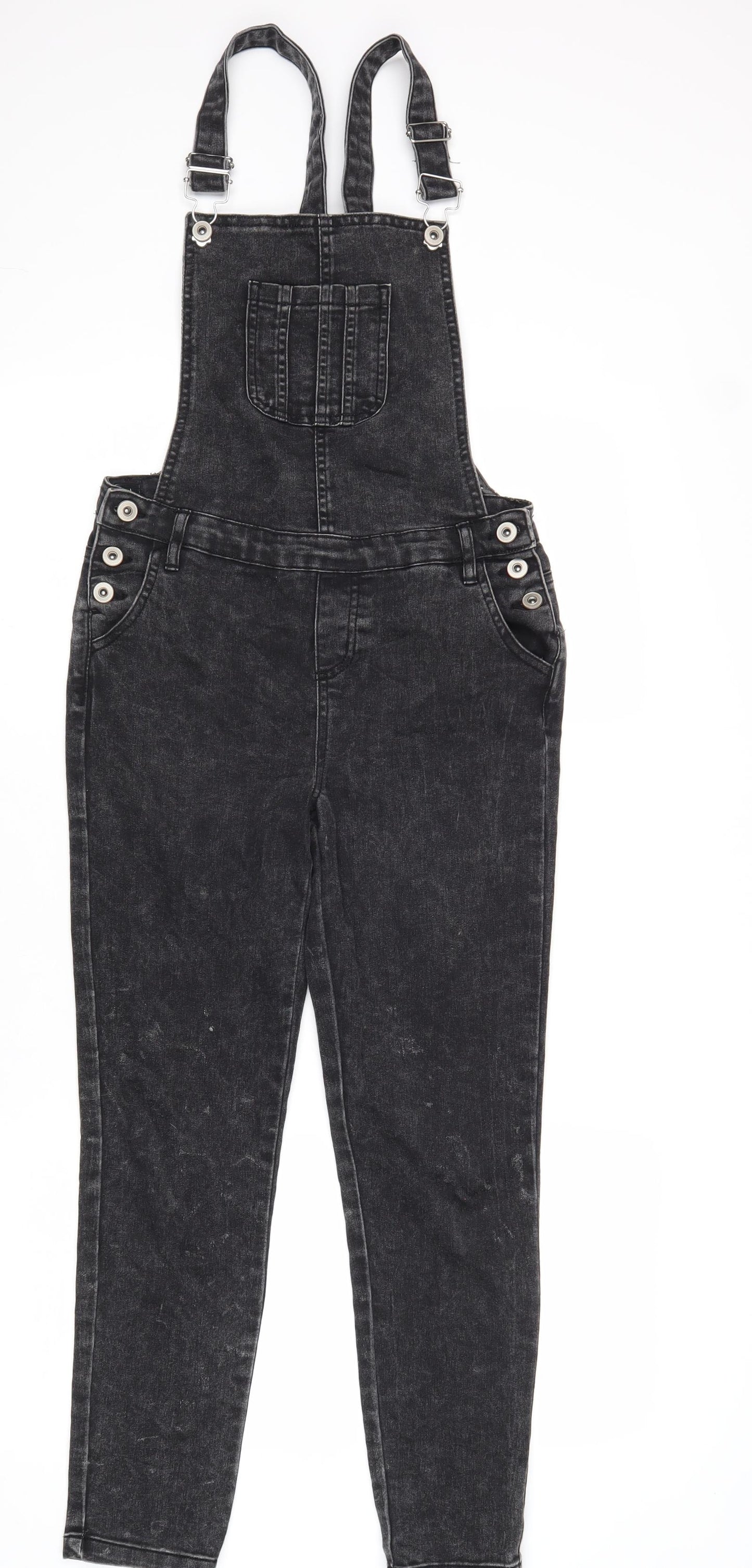 Miss E-Vie Girls Black Cotton Dungaree One-Piece Size 11 Years Button