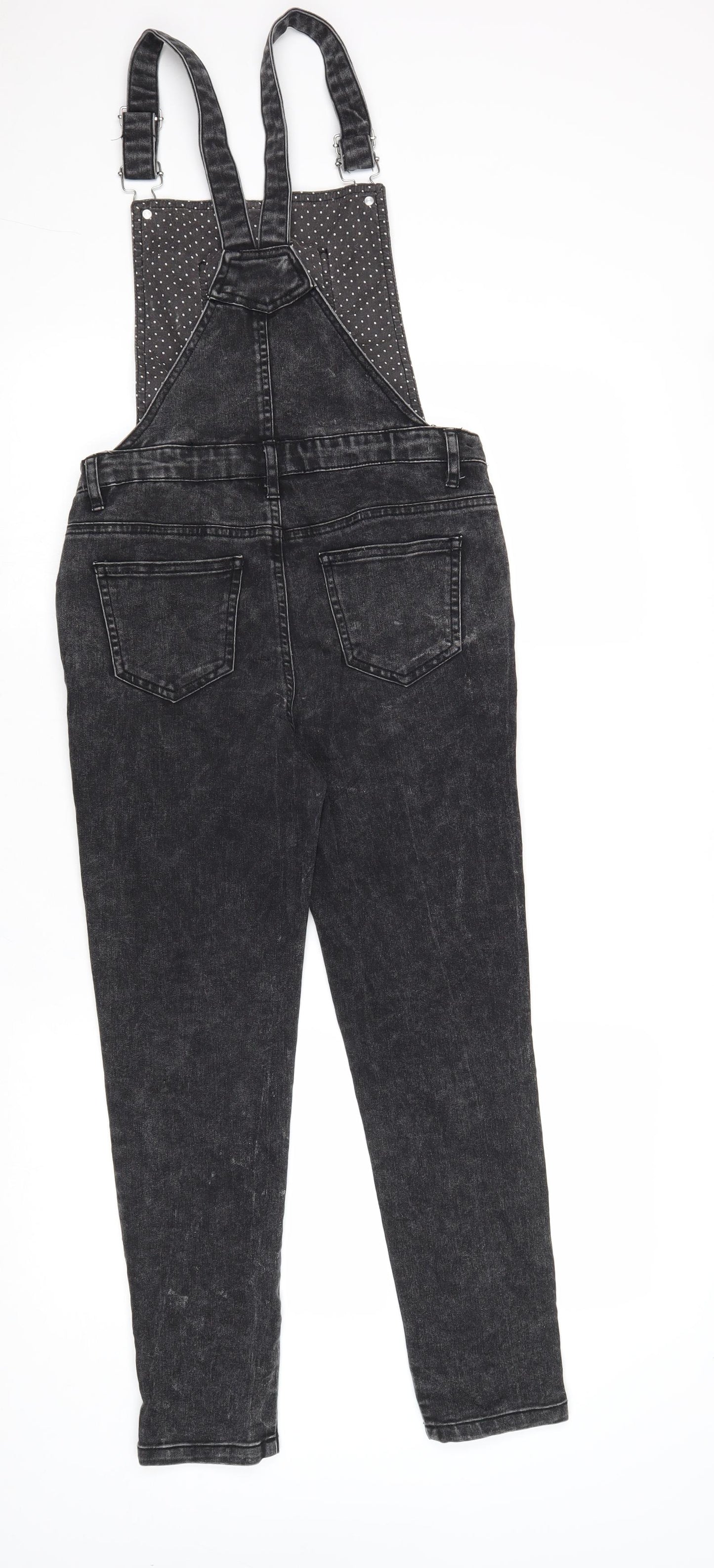 Miss E-Vie Girls Black Cotton Dungaree One-Piece Size 11 Years Button
