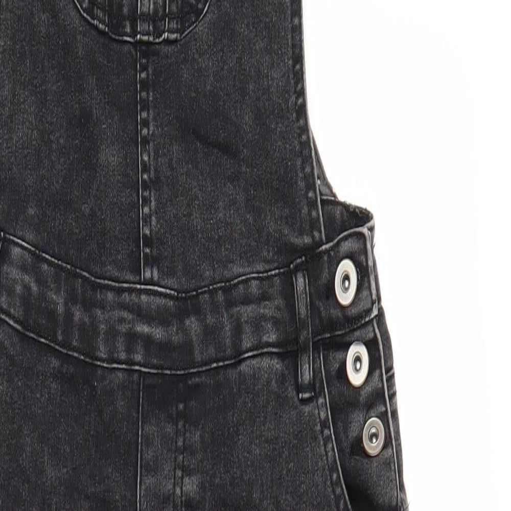 Miss E-Vie Girls Black Cotton Dungaree One-Piece Size 11 Years Button
