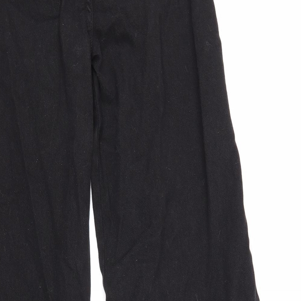 PRETTYLITTLETHING Womens Black Cotton Wide-Leg Jeans Size 8 L30 in Regular Zip - Lace Up Detail