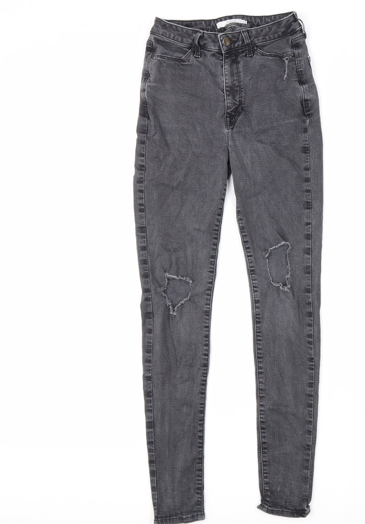 Michelle Keegan Womens Grey Herringbone Cotton Skinny Jeans Size 8 L30 in Regular Zip