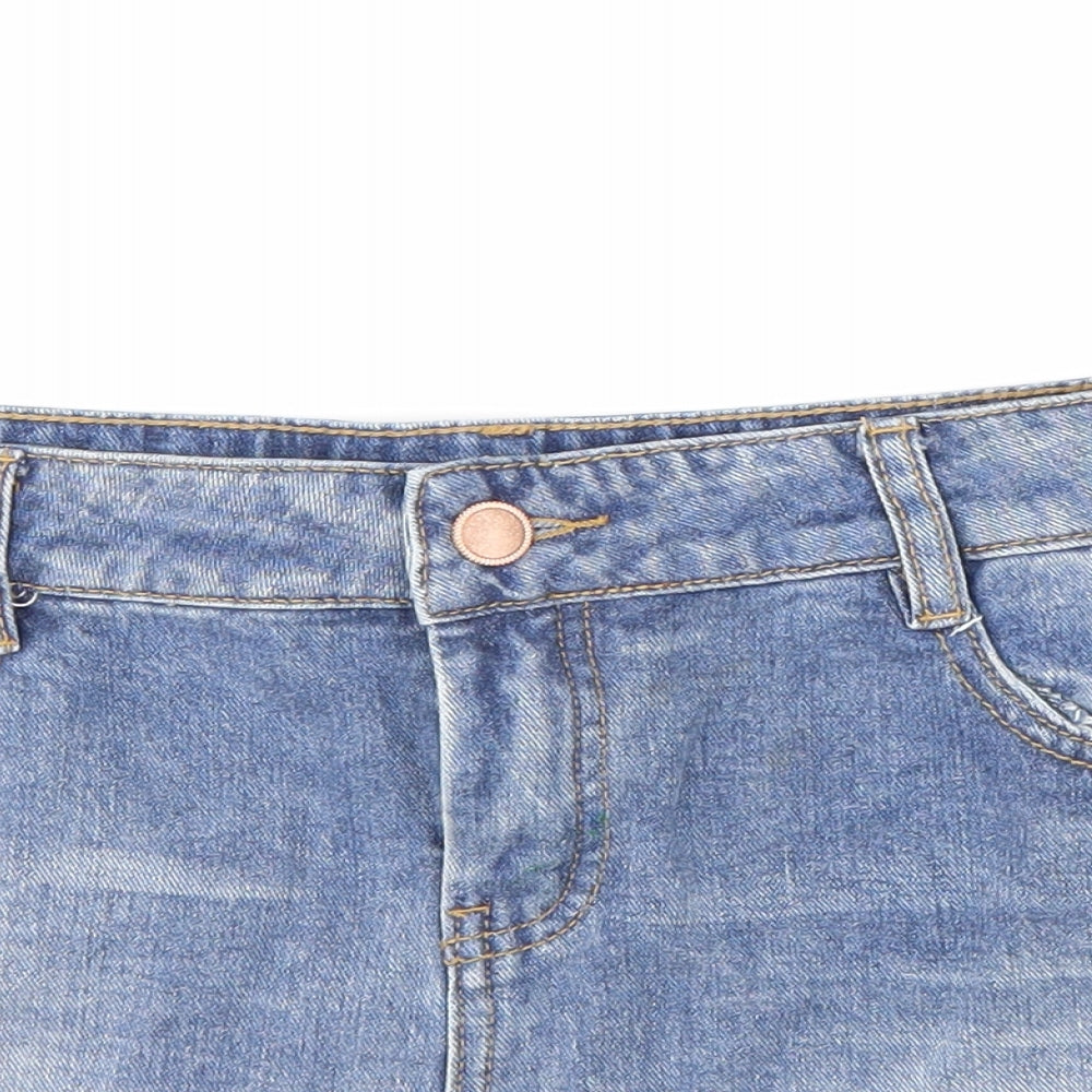F&F Womens Blue Cotton Hot Pants Shorts Size 12 L4 in Regular Zip - Lace Detail