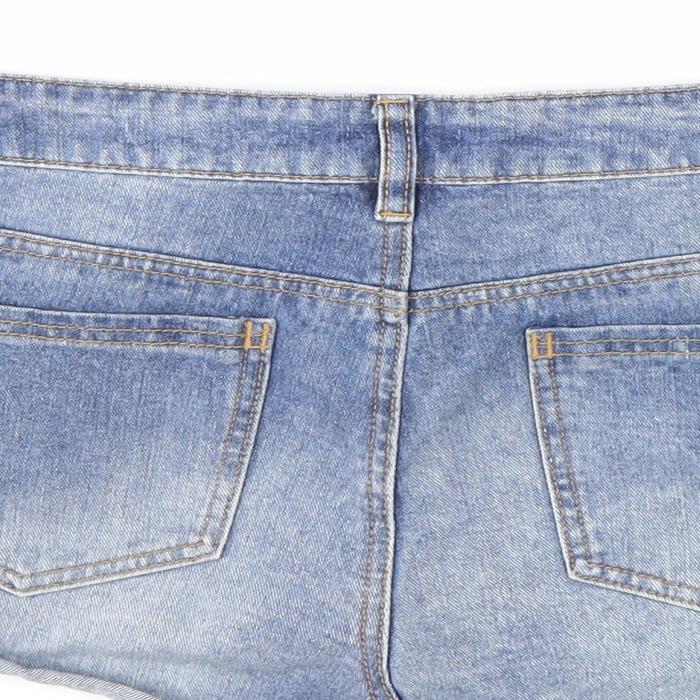 F&F Womens Blue Cotton Hot Pants Shorts Size 12 L4 in Regular Zip - Lace Detail