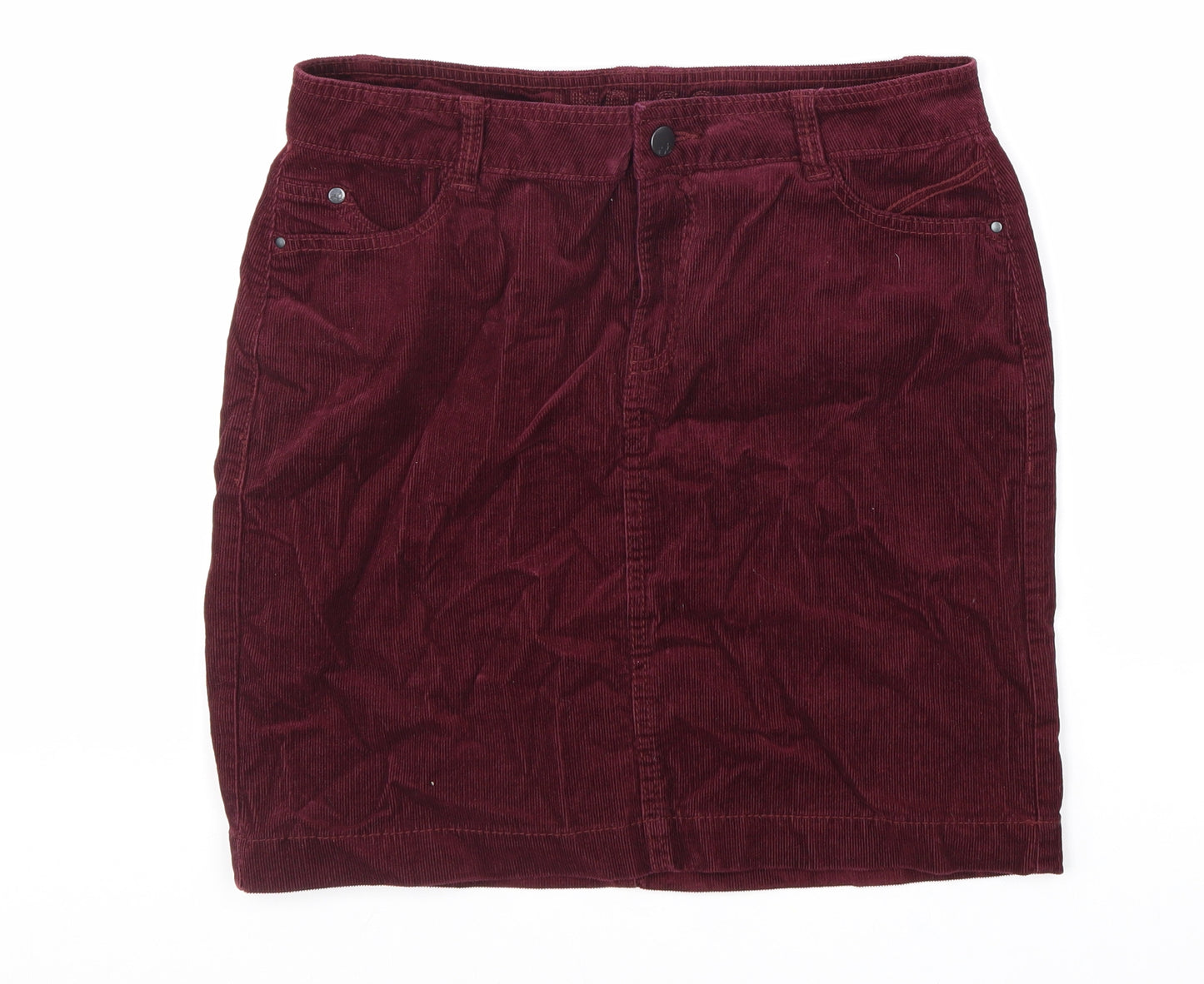 Marks and Spencer Womens Red Cotton Straight & Pencil Skirt Size 10 Zip