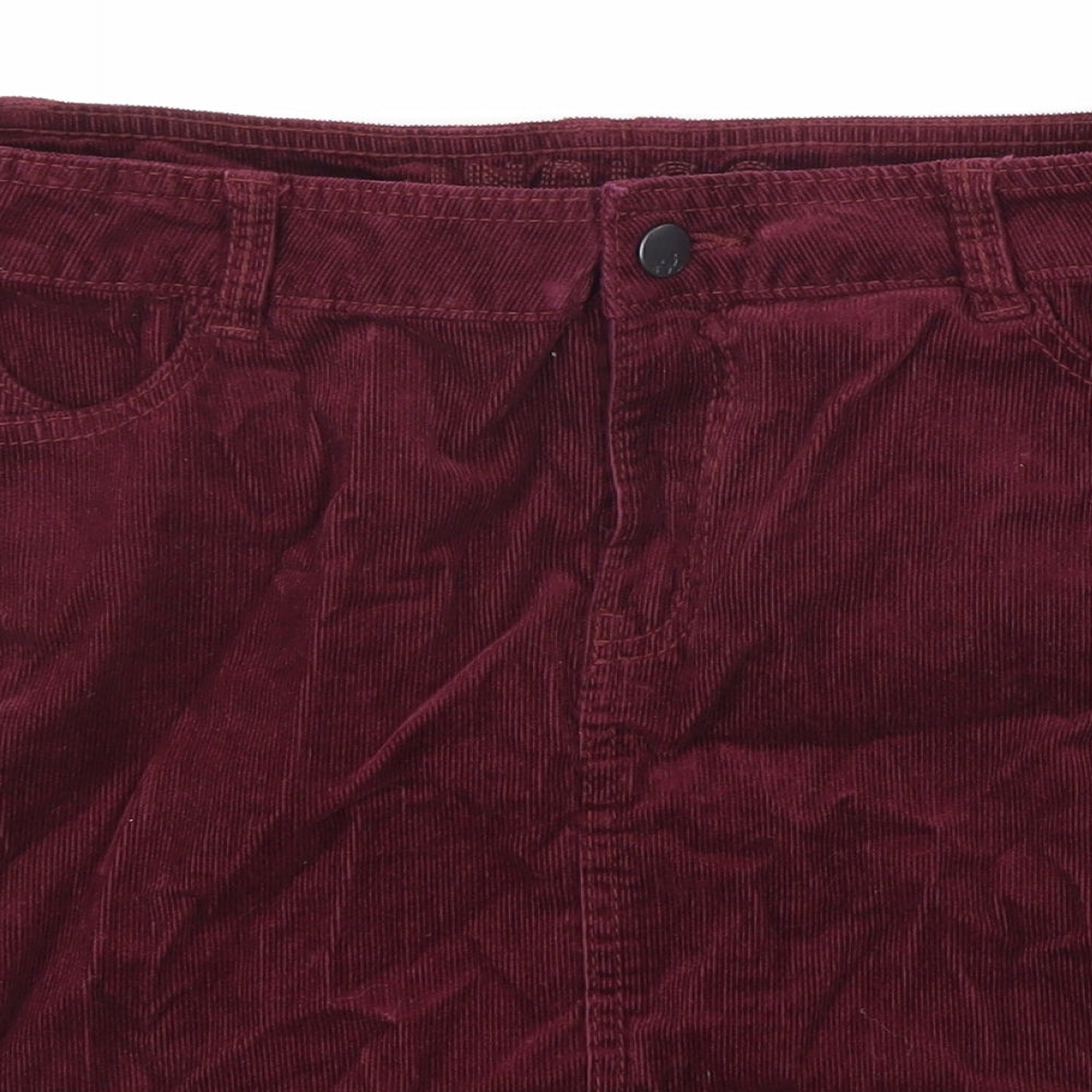 Marks and Spencer Womens Red Cotton Straight & Pencil Skirt Size 10 Zip