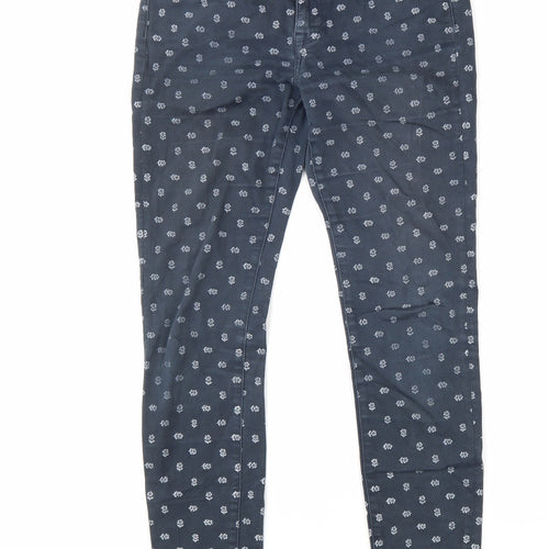 Jack Wills Womens Blue Floral Cotton Skinny Jeans Size 30 in L30 in Regular Zip