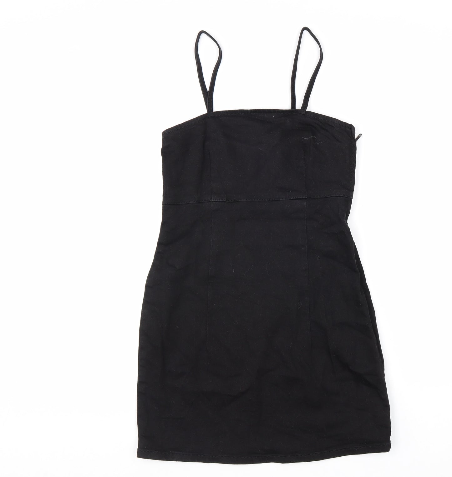 Zara Womens Black Cotton Mini Size XS Square Neck Zip