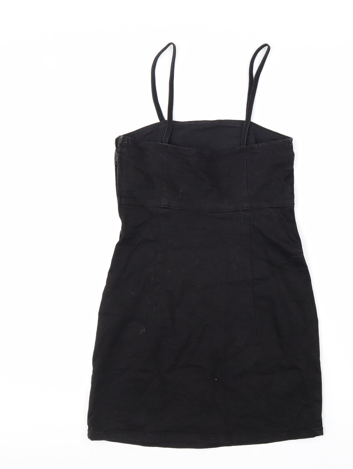 Zara Womens Black Cotton Mini Size XS Square Neck Zip