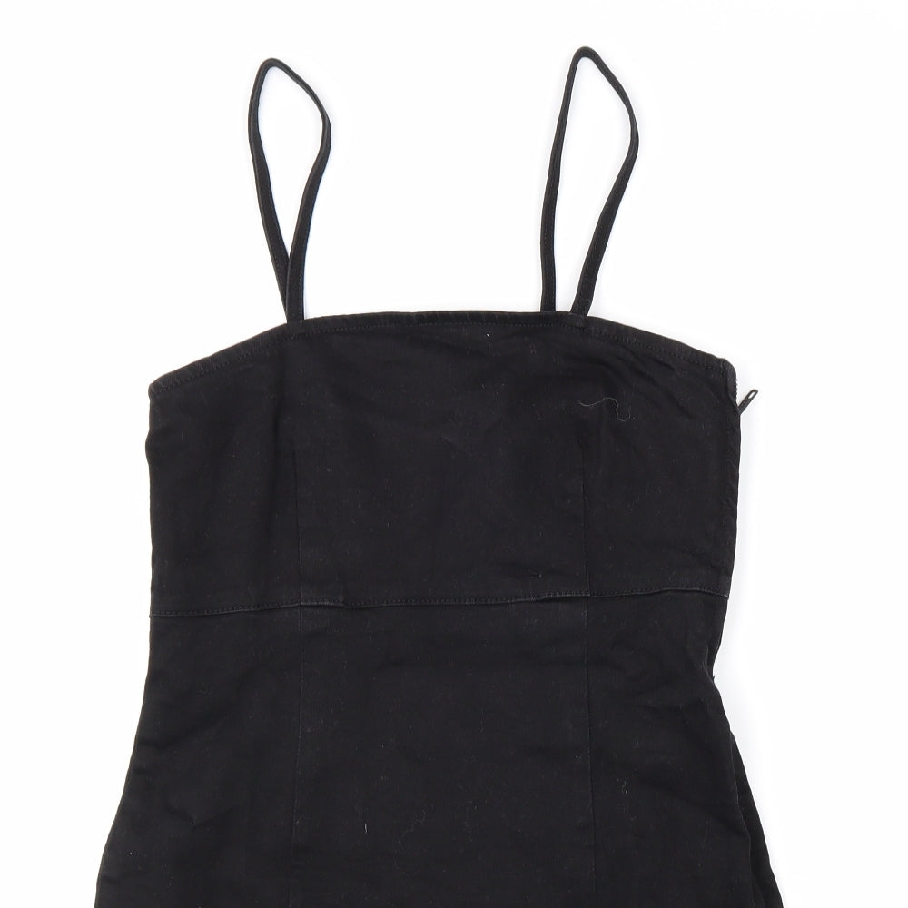 Zara Womens Black Cotton Mini Size XS Square Neck Zip