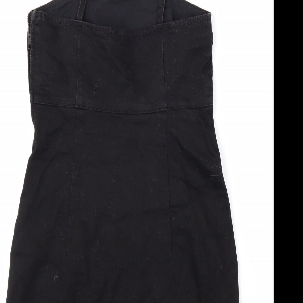 Zara Womens Black Cotton Mini Size XS Square Neck Zip