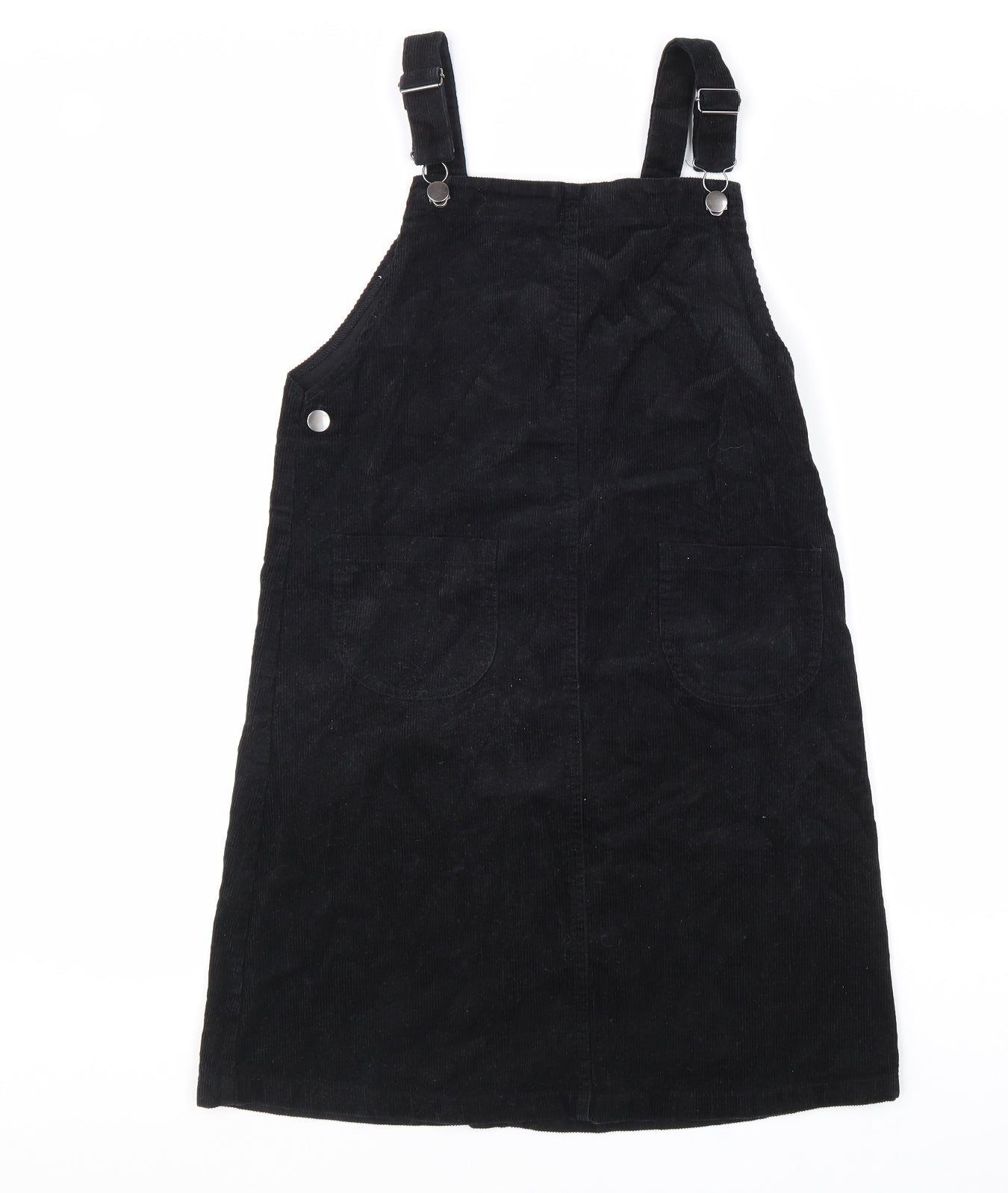 Nutmeg Girls Black Cotton Pinafore/Dungaree Dress Size 13-14 Years Square Neck Buckle