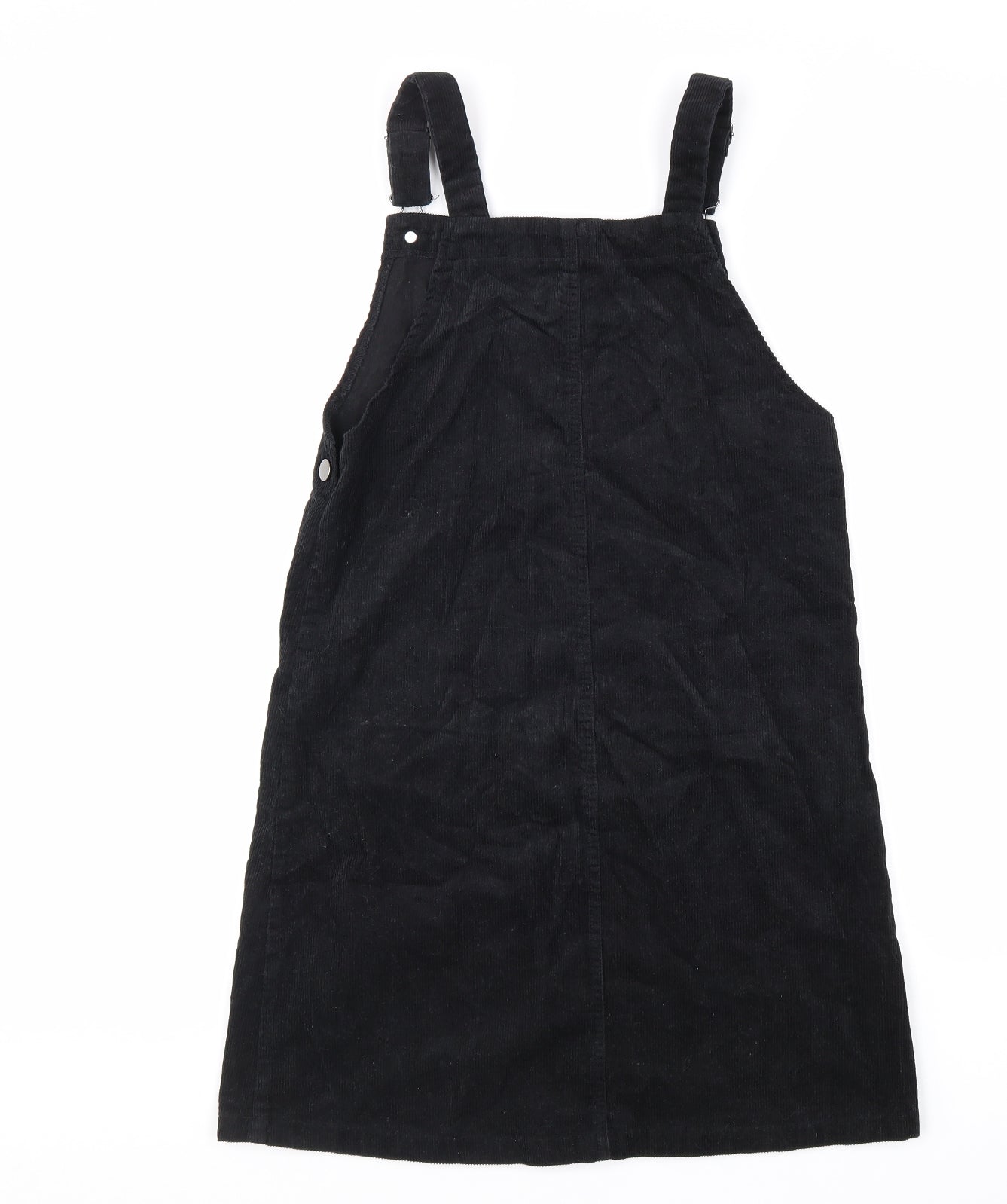 Nutmeg Girls Black Cotton Pinafore/Dungaree Dress Size 13-14 Years Square Neck Buckle