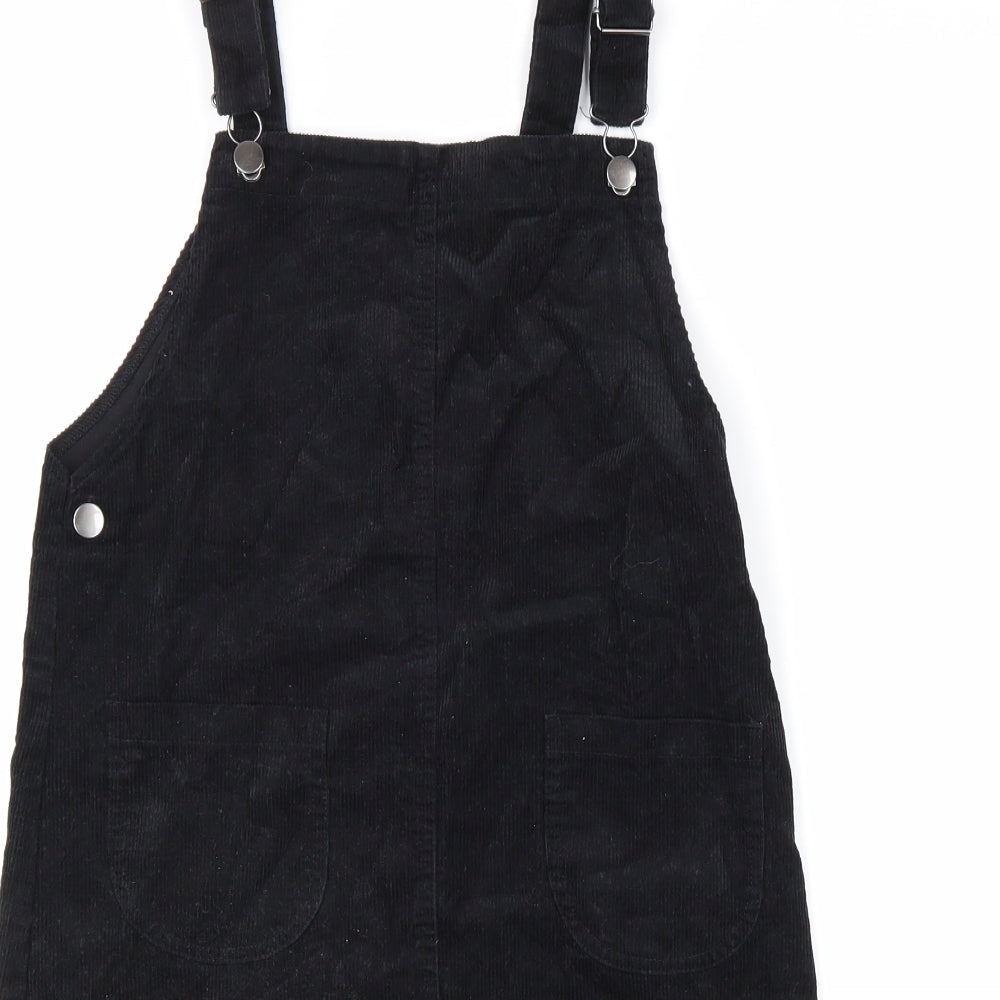 Nutmeg Girls Black Cotton Pinafore/Dungaree Dress Size 13-14 Years Square Neck Buckle