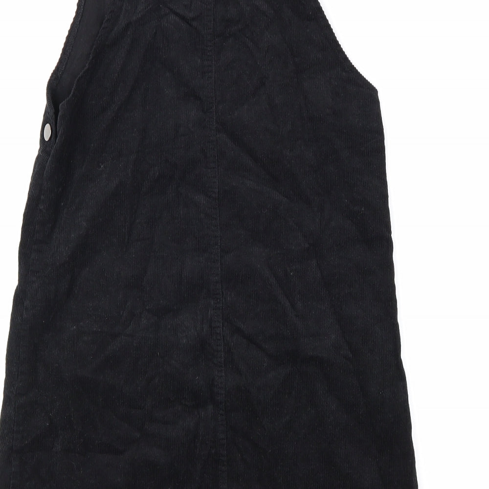Nutmeg Girls Black Cotton Pinafore/Dungaree Dress Size 13-14 Years Square Neck Buckle
