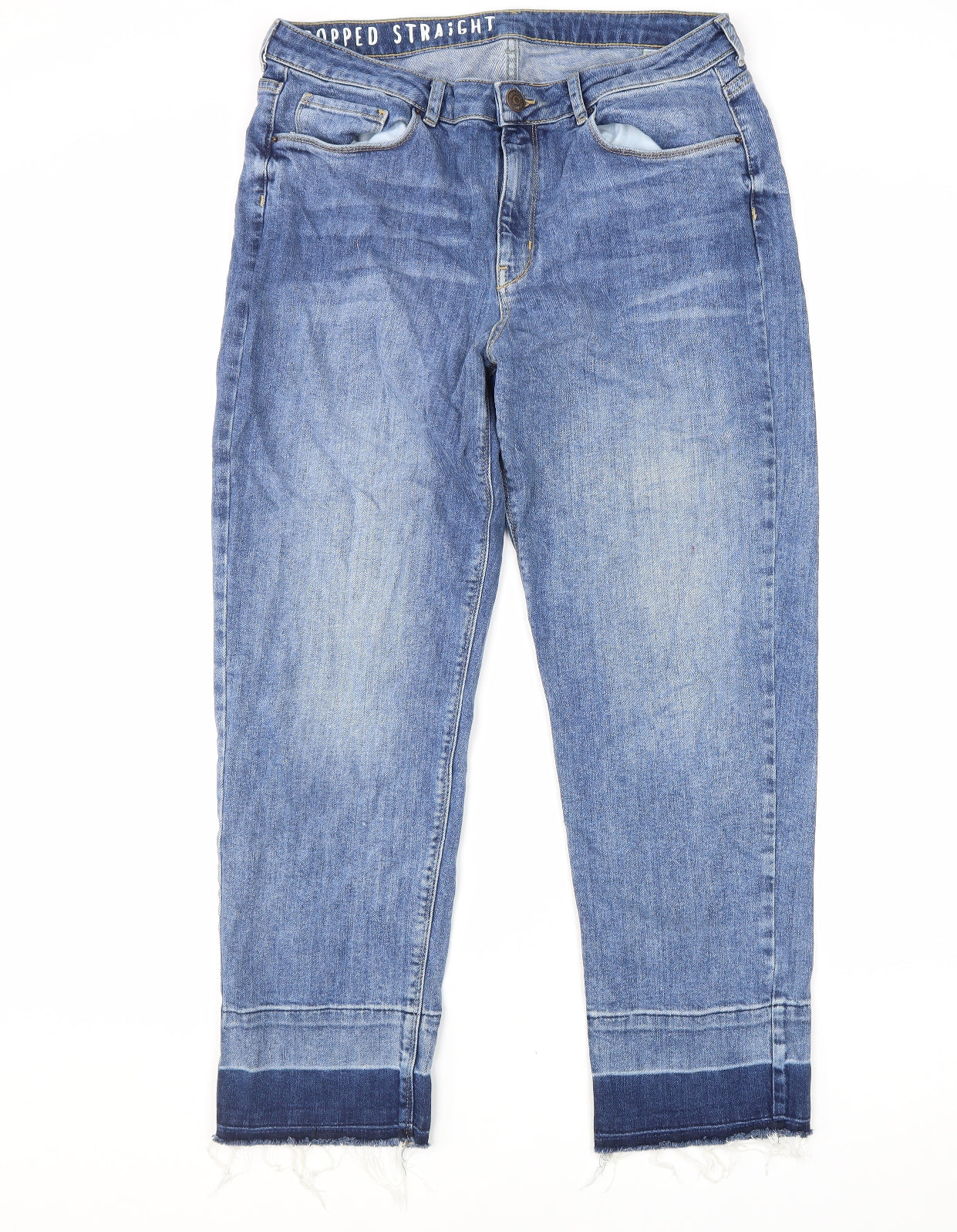 Marks and Spencer Womens Blue Cotton Straight Jeans Size 16 L29 in Regular Zip