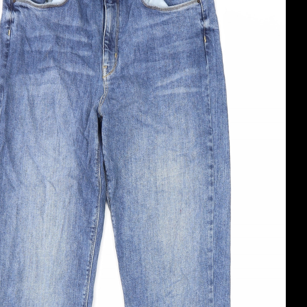 Marks and Spencer Womens Blue Cotton Straight Jeans Size 16 L29 in Regular Zip