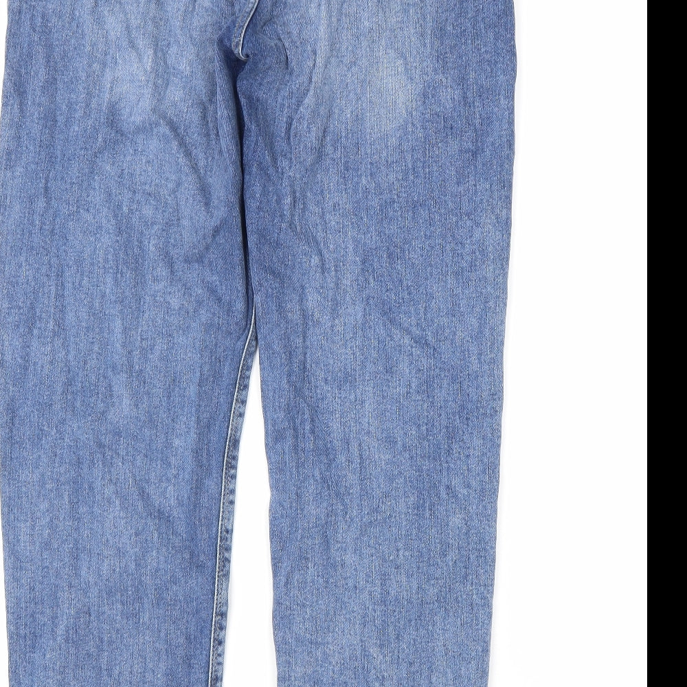 Marks and Spencer Womens Blue Cotton Straight Jeans Size 16 L29 in Regular Zip