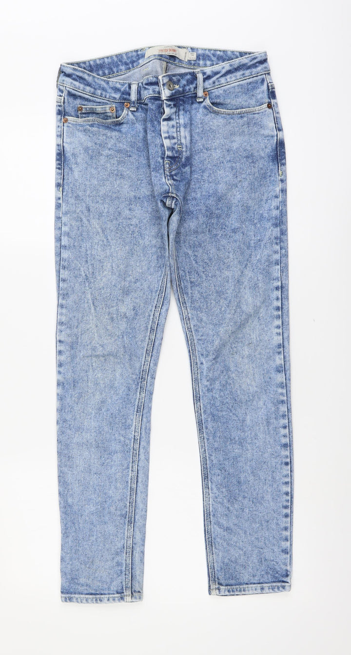 Topman Mens Blue Cotton Skinny Jeans Size 30 in L28 in Regular Button - Vintage Wash