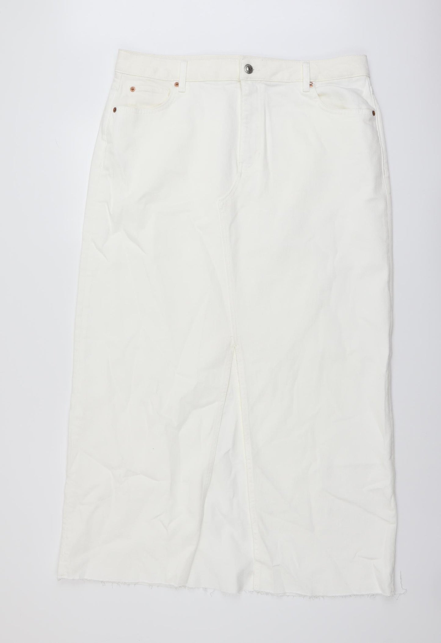 Marks and Spencer Womens Ivory Cotton Straight & Pencil Skirt Size 18 Button