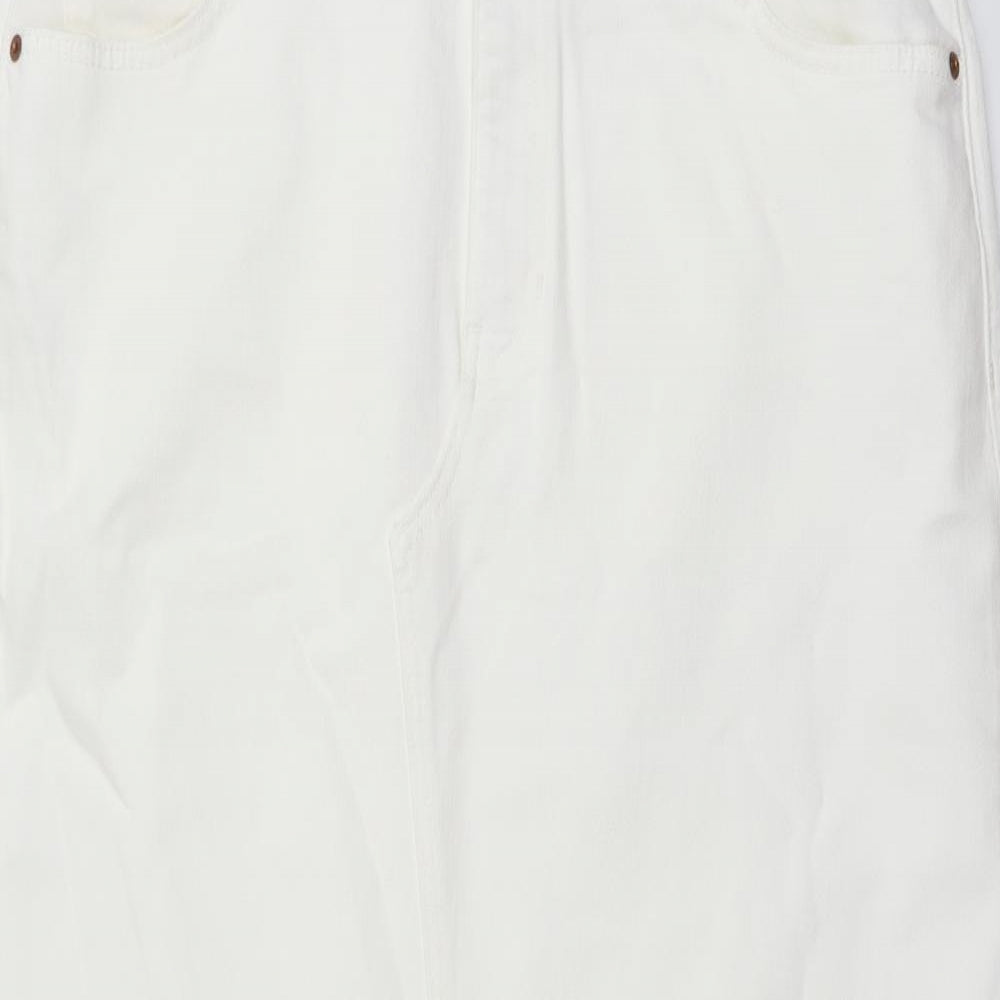Marks and Spencer Womens Ivory Cotton Straight & Pencil Skirt Size 18 Button
