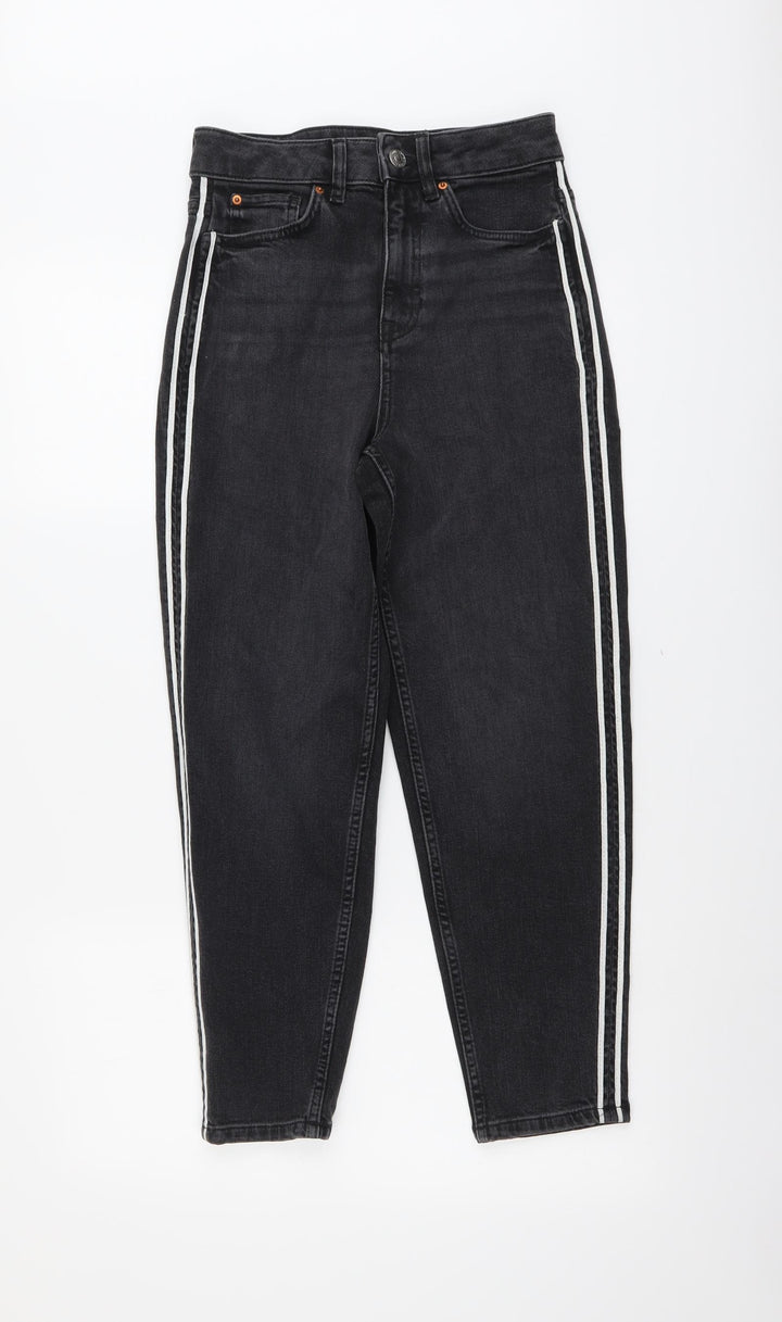 Marks and Spencer Womens Grey Cotton Skinny Jeans Size 6 L26 in Regular Button - Side Stripe Detail