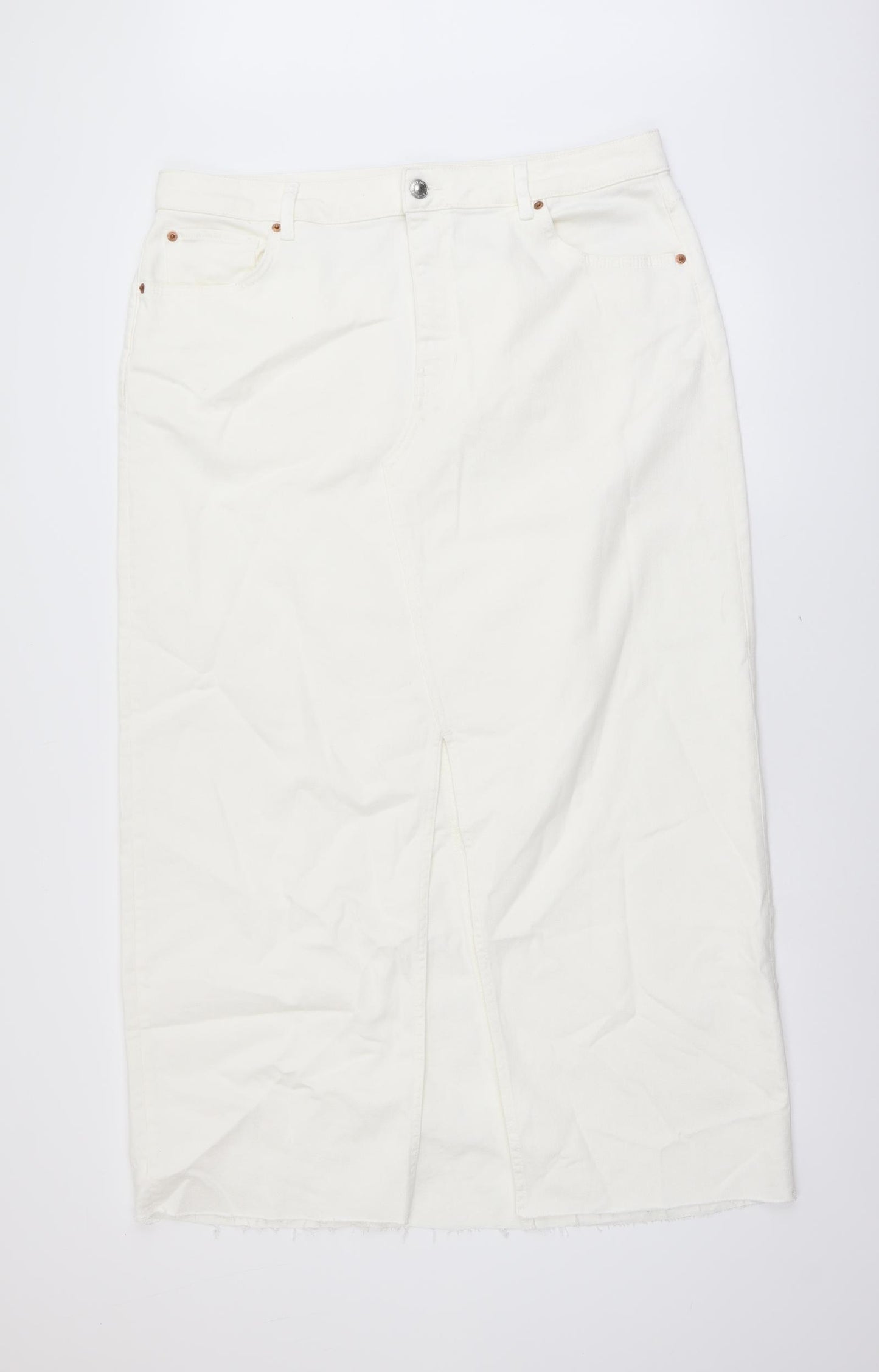 Marks and Spencer Womens Ivory Cotton Straight & Pencil Skirt Size 20 Button