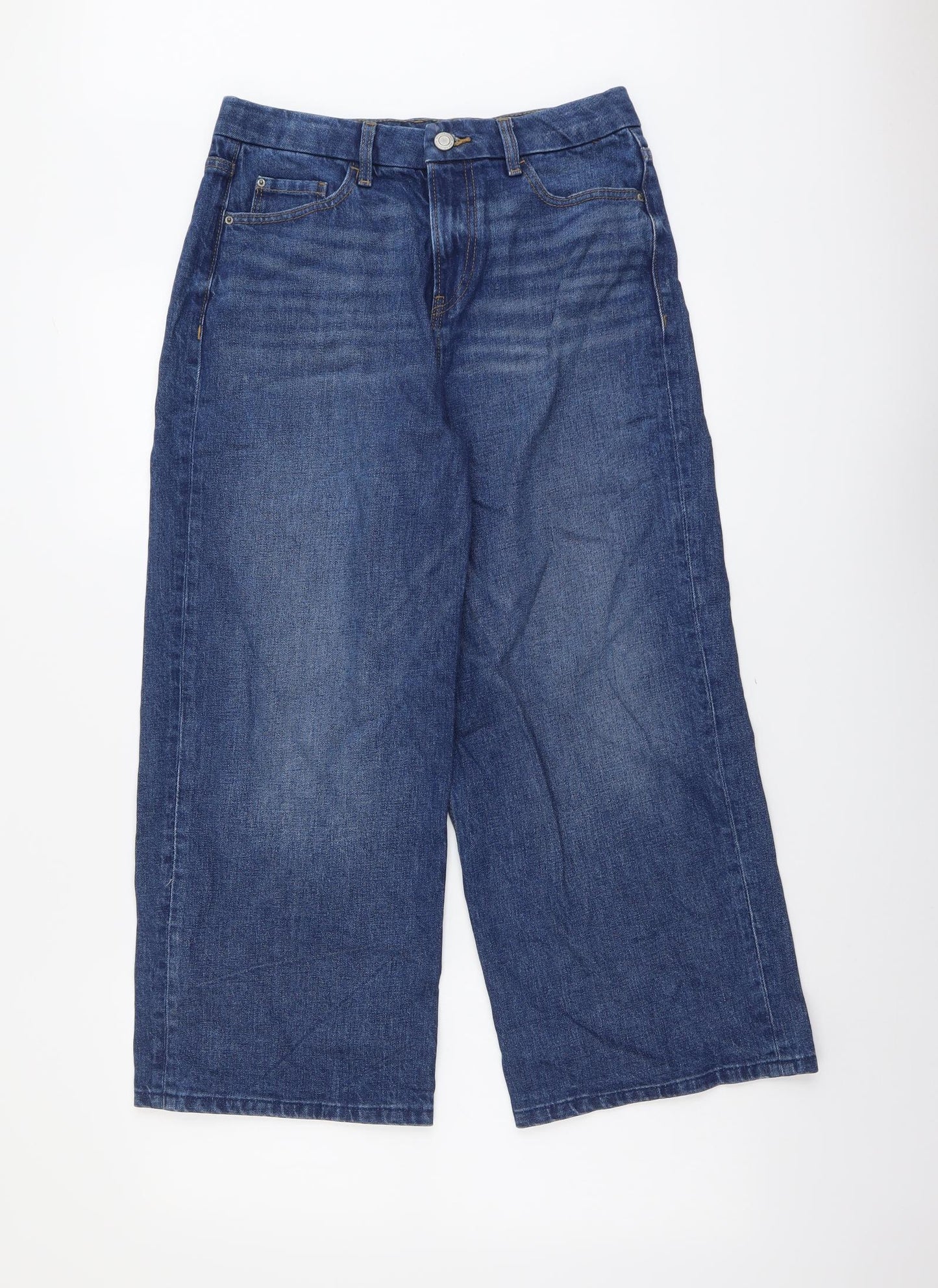 Marks and Spencer Womens Blue Cotton Wide-Leg Jeans Size 10 L24 in Regular Button