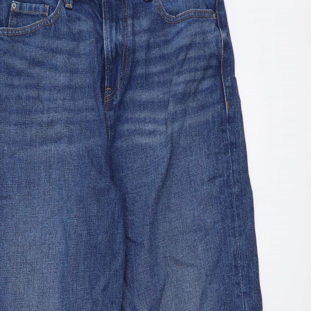Marks and Spencer Womens Blue Cotton Wide-Leg Jeans Size 10 L24 in Regular Button