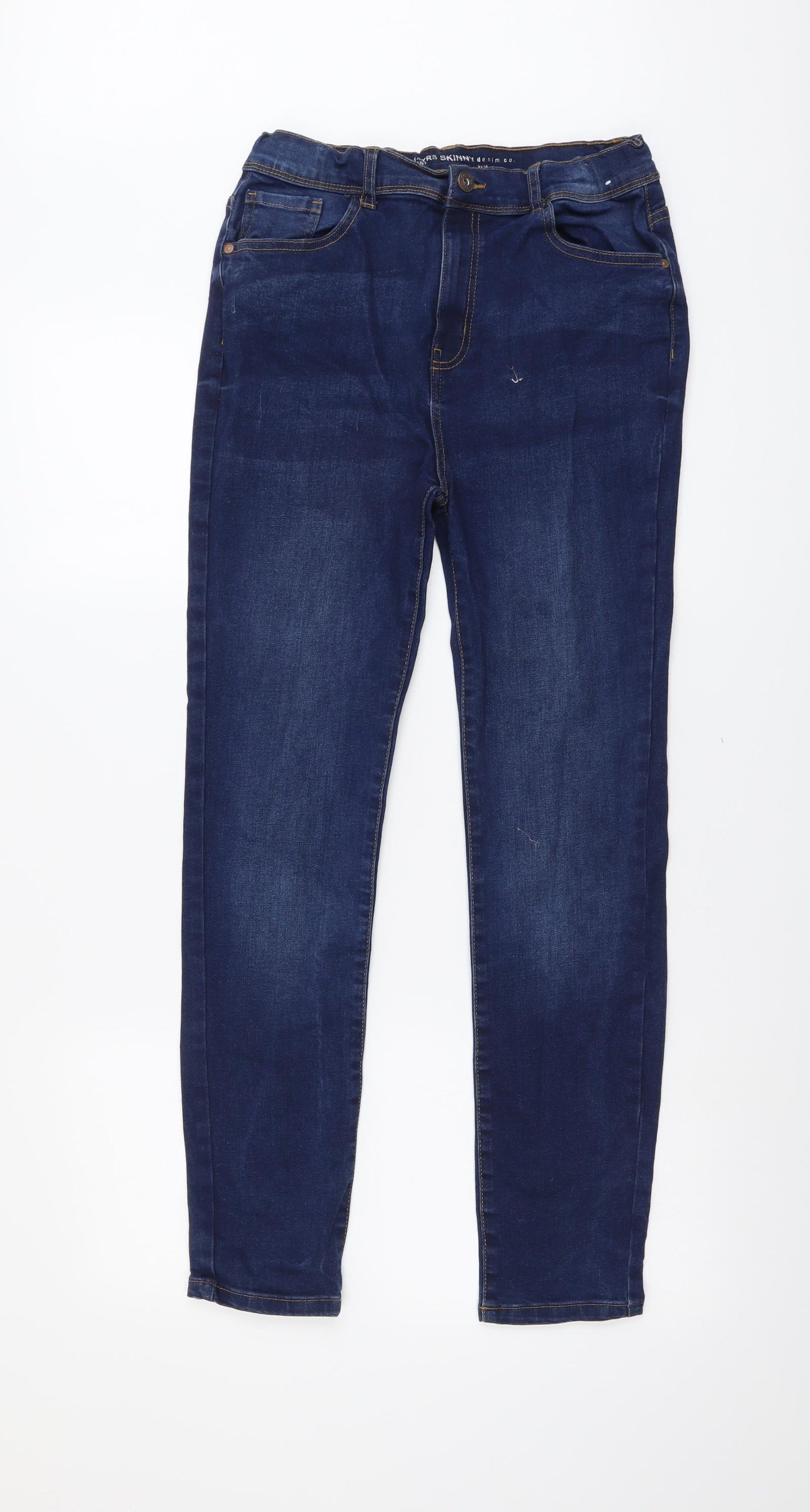 Denim & Co. Boys Blue Cotton Straight Jeans Size 13-14 Years Regular Button