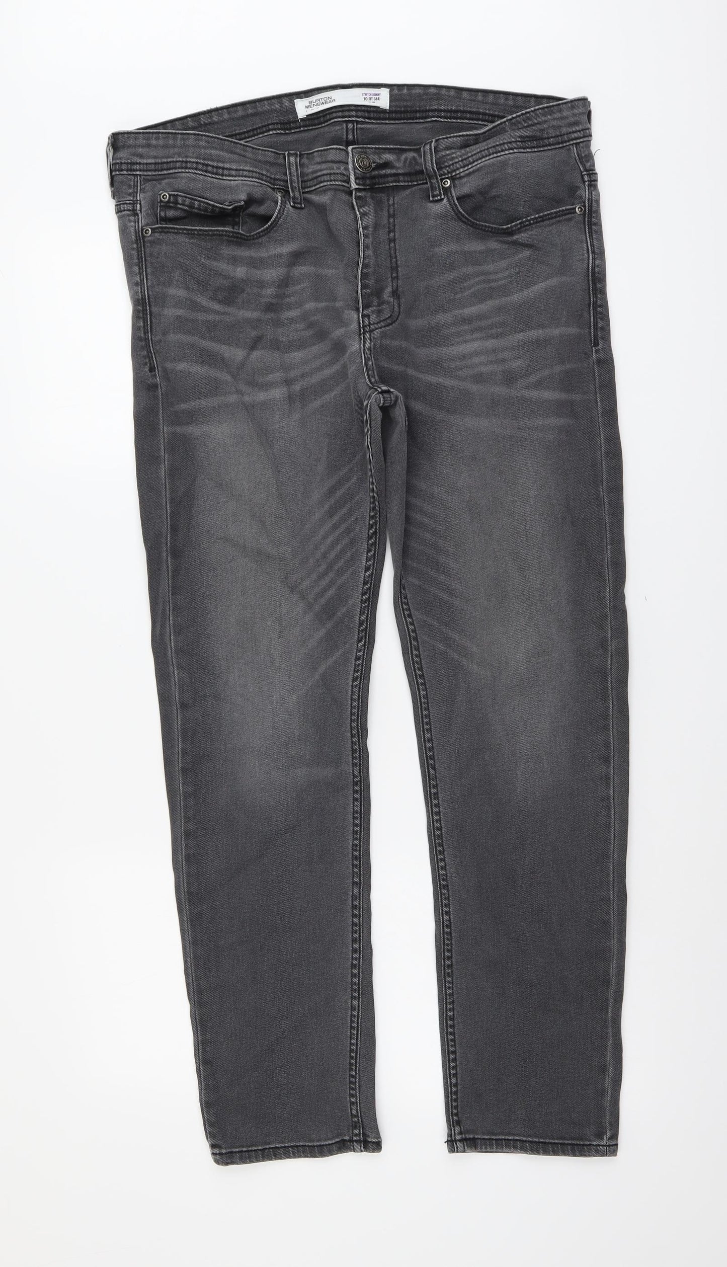 Burton Mens Grey Cotton Skinny Jeans Size 36 in L29 in Regular Button
