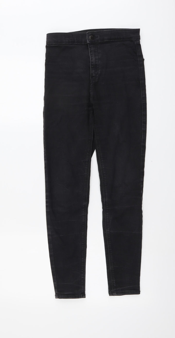 Topshop Womens Black Cotton Skinny Jeans Size 28 in L30 in Regular Button