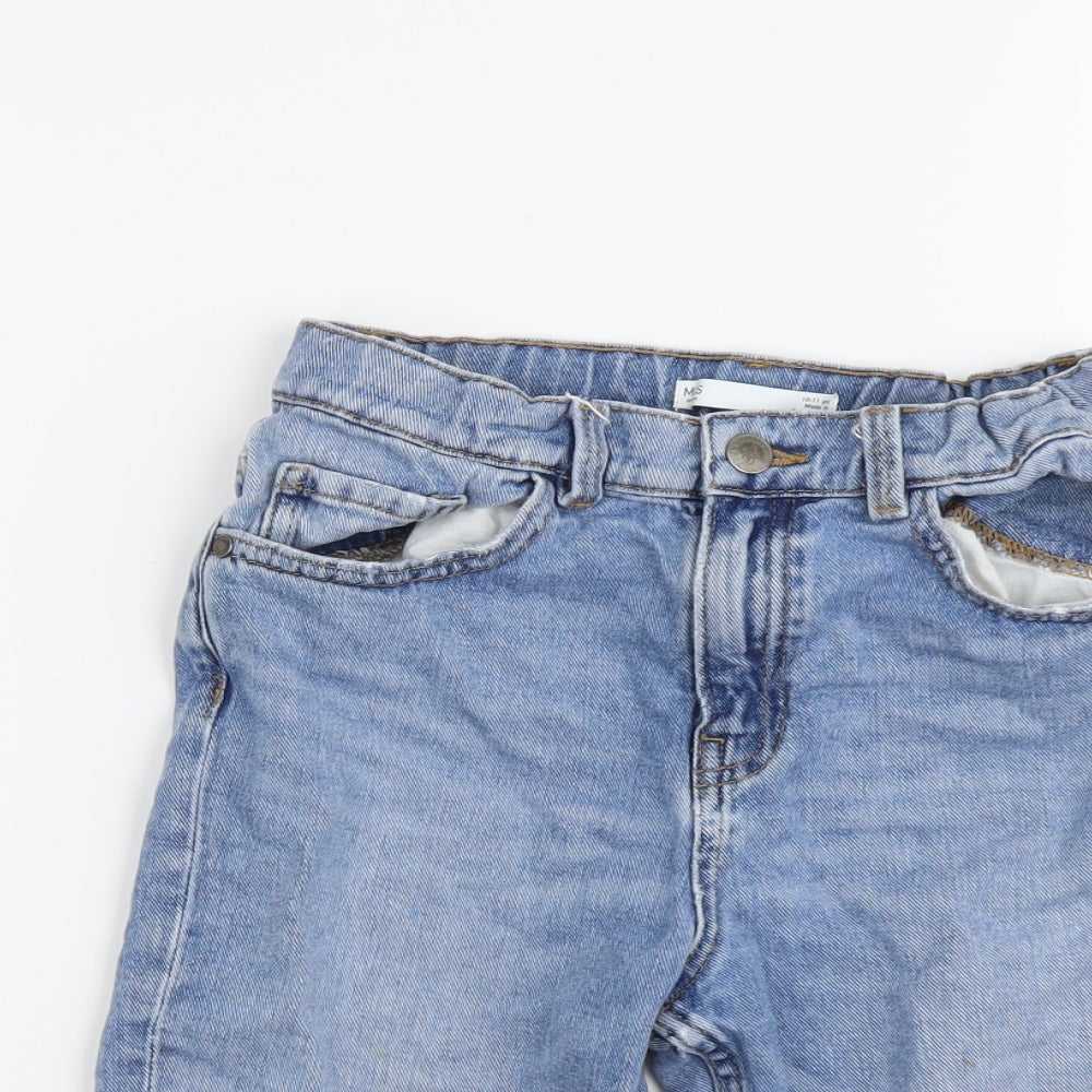 Marks and Spencer Boys Blue Cotton Bermuda Shorts Size 10-11 Years Regular Zip